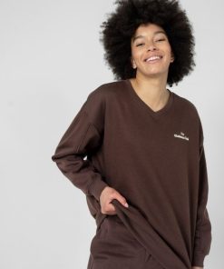 Kobieta OUTHORN Bluzy Bez Kaptura | Bluza Oversize Z Haftem Damska - Brazowa