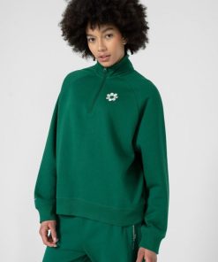 Kobieta OUTHORN Bluzy Bez Kaptura | Bluza Oversize Z Nadrukiem Damska - Zielona