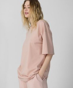 Kobieta OUTHORN Koszulki Oversize | T-Shirt Oversize Z Nadrukiem Damski - Rozowy