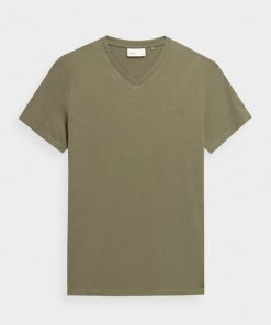 Mezczyzna OUTHORN Z Krotkim Rekawem | T-Shirt Z Dekoltem W Serek Meski - Oliwkowy/Khaki