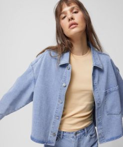 Kobieta OUTHORN Kurtki Casual | Koszula Oversize Jeansowa Damska - Niebieska