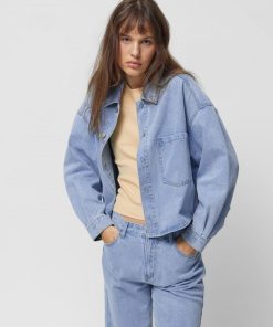 Kobieta OUTHORN Kurtki Casual | Koszula Oversize Jeansowa Damska - Niebieska