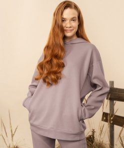 Kobieta OUTHORN Bluzy Oversize | Bluza Oversize Z Kapturem Damska - Fioletowa