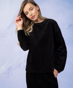 Kobieta OUTHORN Bluzy Bez Kaptura | Bluza Nierozpinana Sztruksowa Damska - Czarna