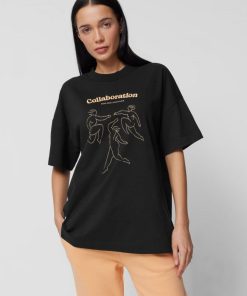 Kobieta OUTHORN Koszulki Oversize | T-Shirt Oversize Z Nadrukiem Damski - Czarny