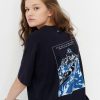 Kobieta OUTHORN Koszulki Oversize | T-Shirt Z Nadrukiem Damski - Granatowy