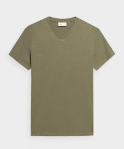 Mezczyzna OUTHORN Z Krotkim Rekawem | T-Shirt Z Dekoltem W Serek Meski - Oliwkowy/Khaki