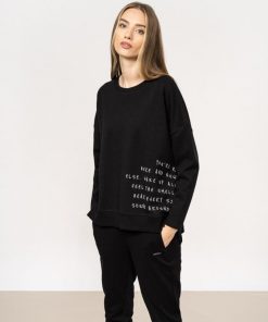 Kobieta OUTHORN Bluzy Oversize | Bluza Nierozpinana Z Nadrukiem Damska - Czarna