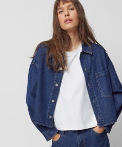 Kobieta OUTHORN Kurtki Casual | Koszula Oversize Jeansowa Damska - Granatowa