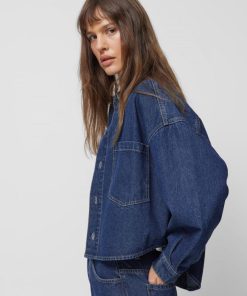 Kobieta OUTHORN Kurtki Casual | Koszula Oversize Jeansowa Damska - Granatowa