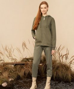 Kobieta OUTHORN Bluzy Z Kapturem | Bluza Rozpinana Z Kapturem Damska - Oliwkowa/Khaki