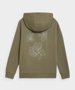 Kobieta OUTHORN Bluzy Z Kapturem | Bluza Rozpinana Z Kapturem Damska - Oliwkowa/Khaki