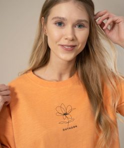 Kobieta OUTHORN Z Krotkim Rekawem | T-Shirt Oversize Z Nadrukiem Damski - Pomaranczowy