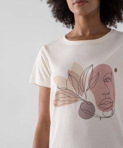 Kobieta OUTHORN Z Krotkim Rekawem | T-Shirt Z Nadrukiem Damski - Kremowy