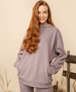 Kobieta OUTHORN | Bluza Oversize Z Kapturem Damska - Fioletowa