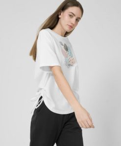 Kobieta OUTHORN Koszulki Oversize | T-Shirt Oversize Z Nadrukiem Damski - Bialy