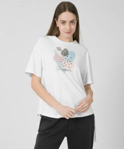 Kobieta OUTHORN Koszulki Oversize | T-Shirt Oversize Z Nadrukiem Damski - Bialy