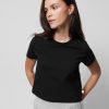 Kobieta OUTHORN Topy | T-Shirt Crop Gladki Damski - Czarny