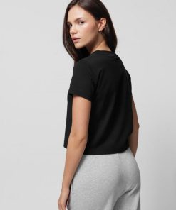 Kobieta OUTHORN Topy | T-Shirt Crop Gladki Damski - Czarny