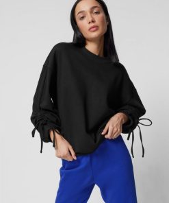 Kobieta OUTHORN Bluzy Bez Kaptura | Bluza Oversize Bez Kaptura Damska - Czarna