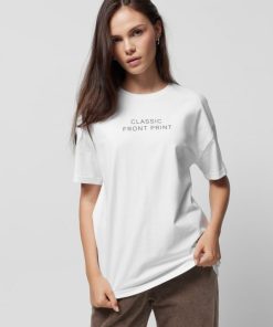 Kobieta OUTHORN Koszulki Oversize | T-Shirt Oversize Z Nadrukiem Damski - Bialy