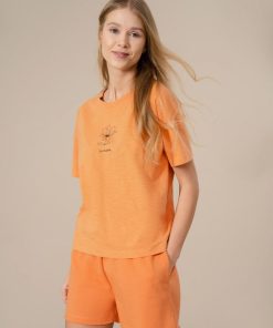 Kobieta OUTHORN Koszulki Oversize | T-Shirt Oversize Z Nadrukiem Damski - Pomaranczowy