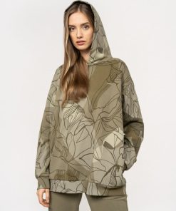 Kobieta OUTHORN Bluzy Z Kapturem | Bluza Oversize Z Kapturem Damska - Oliwkowa/Khaki