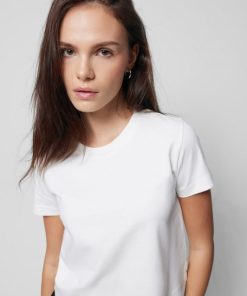 Kobieta OUTHORN Topy | T-Shirt Crop Gladki Damski - Zlamana Biel