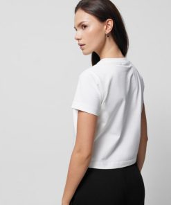 Kobieta OUTHORN Topy | T-Shirt Crop Gladki Damski - Zlamana Biel