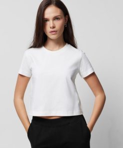 Kobieta OUTHORN Topy | T-Shirt Crop Gladki Damski - Zlamana Biel